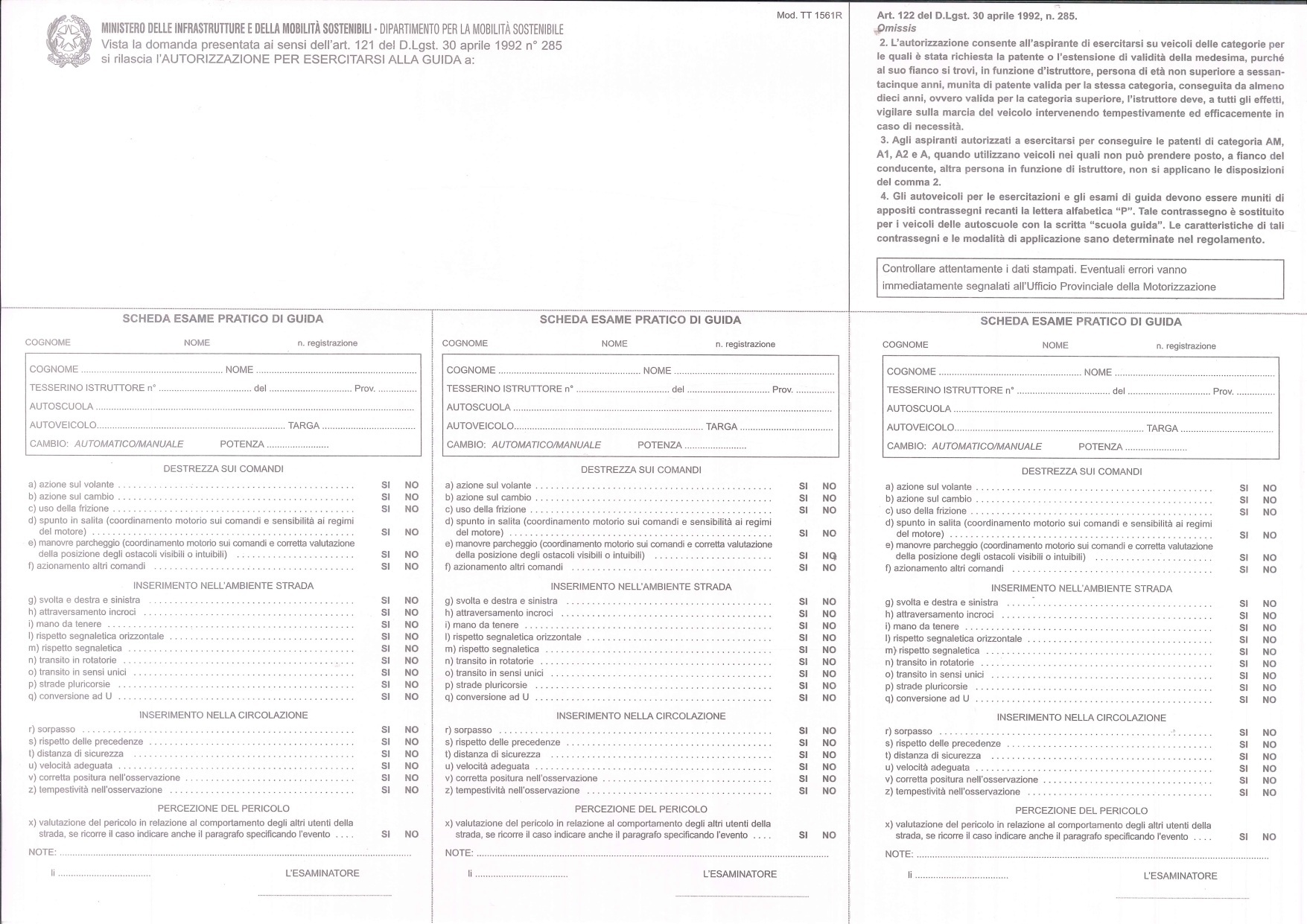 MOD. TT 1561R Esercitazioni guide - CONF. 100 PEZZI