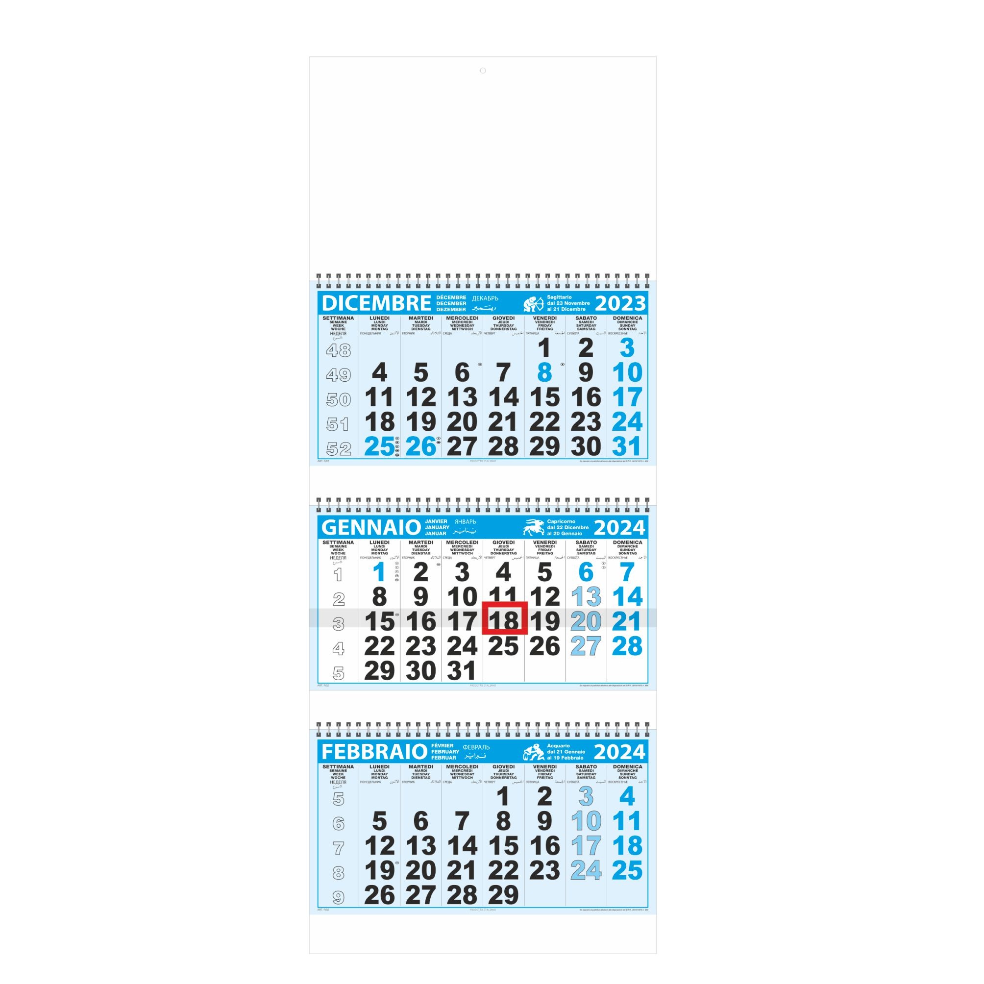 Calendario trittico con cursore art. F02 - CONF. 50 PEZZI