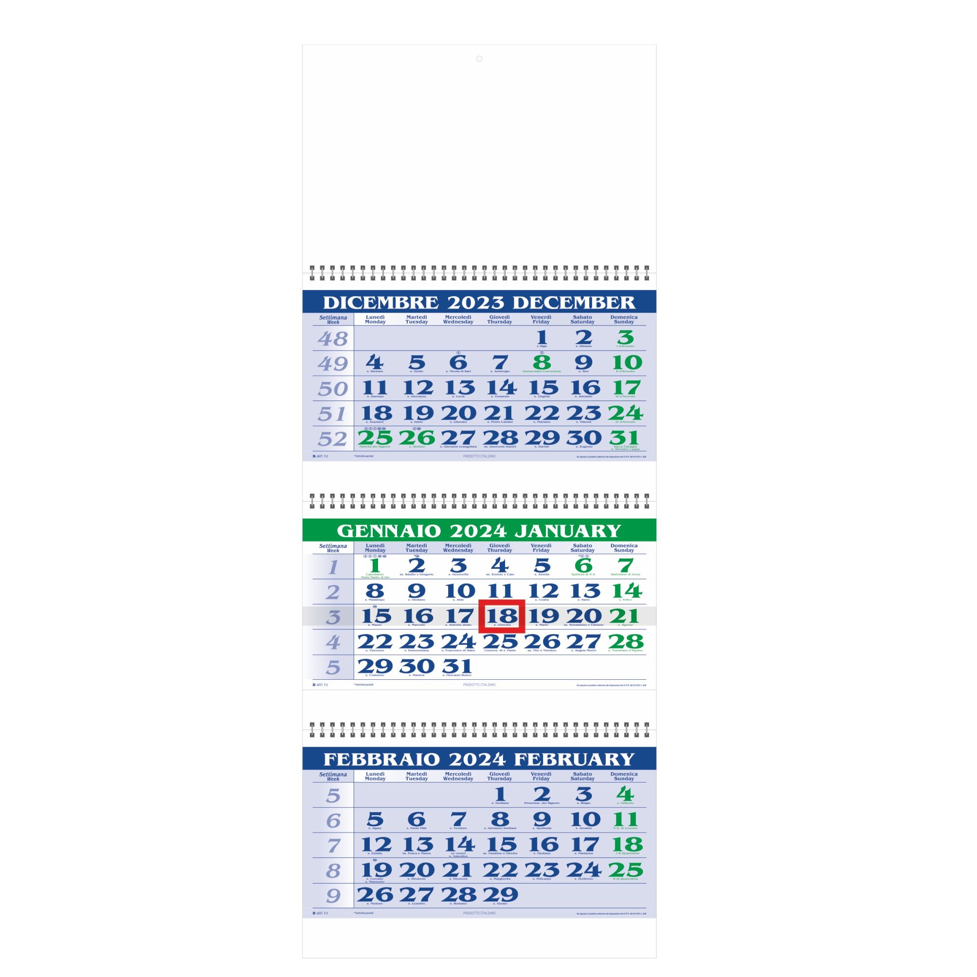 Calendario trittico in carta naturale art. F04 - CONF. 50 PEZZI